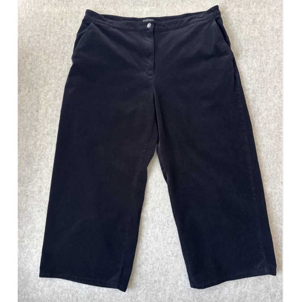 Eileen Fisher Corduroy Wide Leg Crop Pants Womens 1X Black Organic Cotton